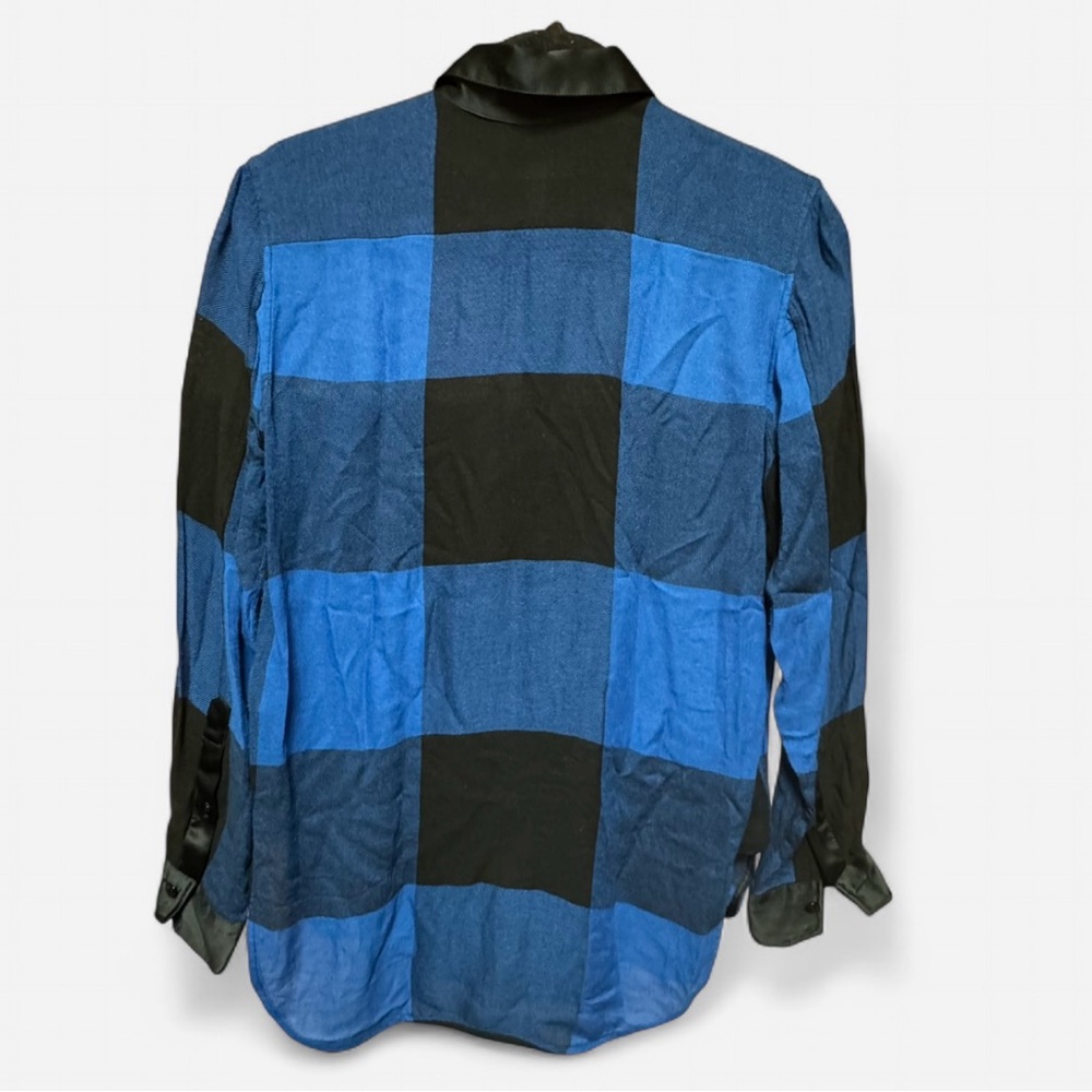 rag & bone Blue and Black Plaid Button Up with Silk Cuffs/Collar - Picture 3 of 8